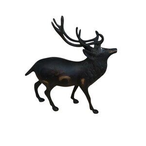 Vintage Collectible Solid Brass Metal Reindeer Buck Deer Statuette Figure 8" H